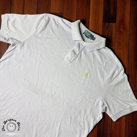 Preppy VTG Y2K Polo Ralph Lauren Mesh Polo Shirt Lavender Neon Green Pony (Lg) - Picture 3 of 4